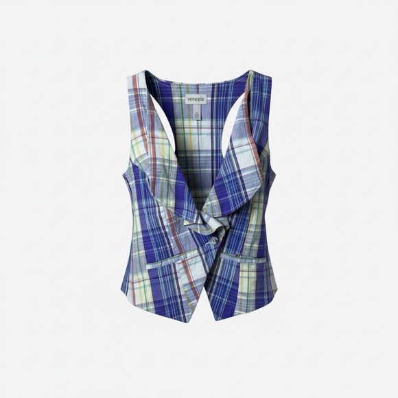 Venezia Jackets & Blazers - Venezia Women's Plaid Vest Size 20 Ruffle Front Pockets Lightweight
